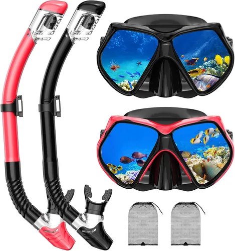 Miniatura 8 de Equipo de esnórquel para adultos, conjunto de esnórquel máscara de buceo con parte superior seca, gafas de natación para adultos con cubierta
