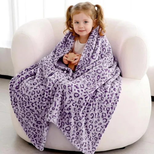 Miniatura 4 de Linda manta morada de forro polar suave con estampado de leopardo para sofá, decoración de sofá, mantas de felpa Leopardo púrpura