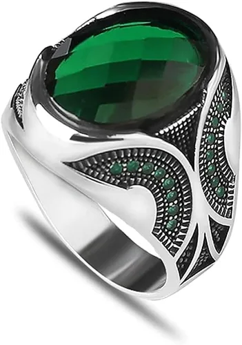 Anillo de plata de ley 925 para hombre con piedra preciosa esmeralda, anillo de plata grabado hecho a mano, regalo para él, anillo de plata