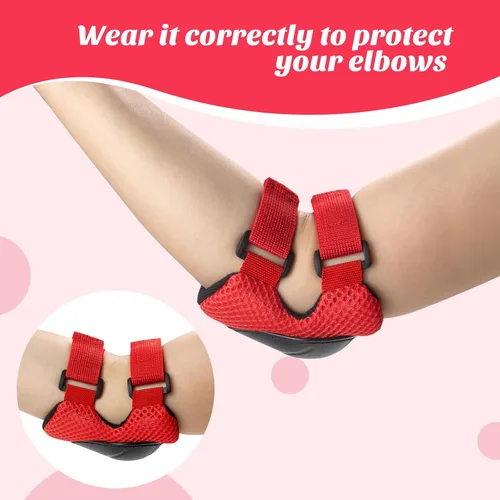 Miniatura 4 de Rodilleras para niños, rodilleras y coderas, conjunto de equipo de protección para niños y niñas con protectores de muñeca 3 en 1 para patinaje, Rojo
