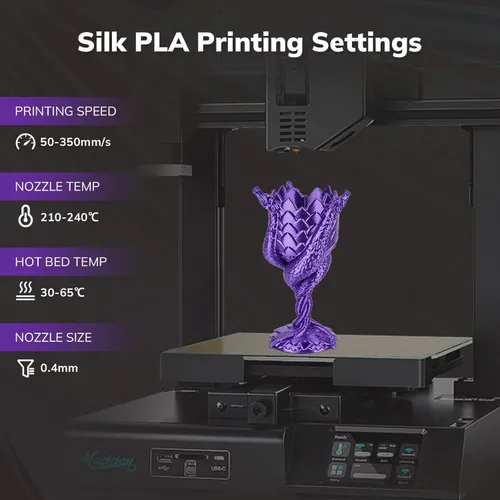 Miniatura 5 de AMOLEN - Filamento de impresora 3D de seda PLA, filamento brillante de seda púrpura PLA de 1.75mm, filamento PLA para impresión 3D para la mayoría