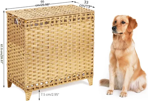 Miniatura 7 de Cesta para ropa sucia con 3 bolsas de forro extraíbles; cesta de lavandería de ratán tejida a mano de 132L con tapa y pies elevados; cesta de ropa
