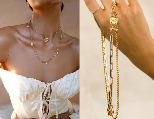 Miniatura 3 de Collar con cierre de capas para mujer, separadores de joyería de oro de 18 quilates y plata, cierre magnético de collar múltiple para mujer