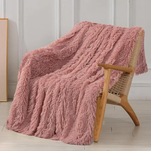Miniatura 14 de Tuddrom - Manta decorativa extra suave de piel sintética, 50 x 60 pulgadas (127 x 152.4 cm), reversible, de doble capa, de pelo largo, mullida, Rosa