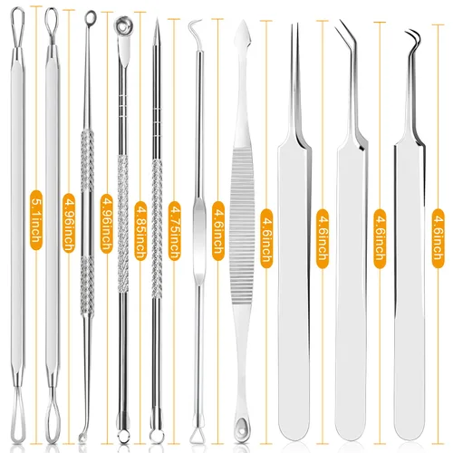 Miniatura 7 de Kit de herramientas para eliminar espinillas - Boxoyx 10 piezas de removedor de puntos negros, extractor de comedones con estuche de metal
