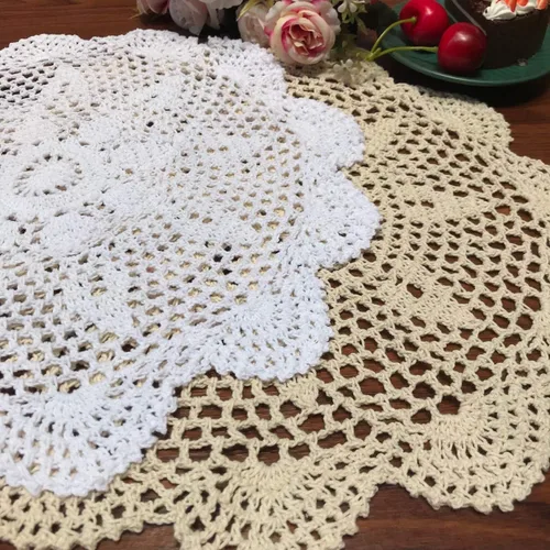 Miniatura 5 de Damanni Mantel de encaje hecho a mano de algodón hecho a mano, redondo, beige, 12 pulgadas