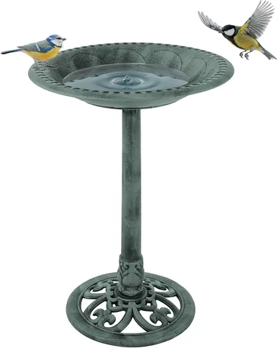 Pure Garden 50-LG1072 Baño para Pájaros Antiguo - Bebedero para Pájaros de Resina Resistente a la Intemperie con Diseño de Volutas Vintage, 3 Verde