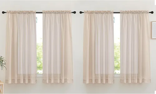 Miniatura 14 de NICETOWN Cortinas traslúcidas de gasa para ventana de dormitorio, bolsillo para barra, elegantes cortinas traslúcidas ligeras que llegan al suelo