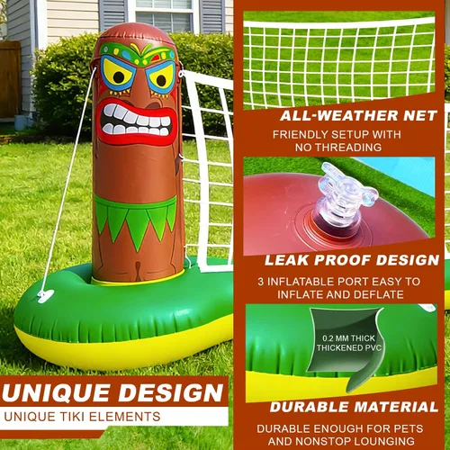 Miniatura 6 de TURNMEON Luau Tiki - Juego inflable de red de voleibol para piscina, grande de 105 x 28 x 35 pulgadas, juego de juguetes acuáticos flotantes