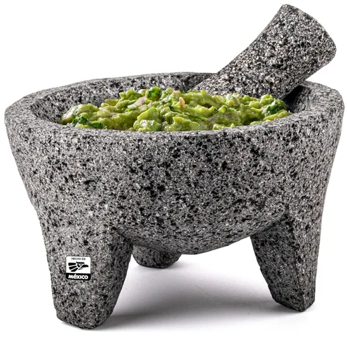 Juego de mortero y mano de mortero mexicano genuino hecho a mano - 8 pulgadas, Molcajete Mexicano — Utensilios de cocina mexicanos perfectos como
