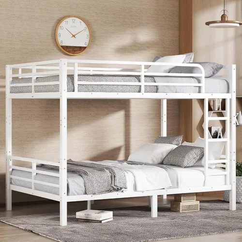 Miniatura 9 de Litera individual XL sobre Queen, cama alta de metal resistente para adultos/adolescentes, capacidad de 350/600 libras con escalera y barandilla