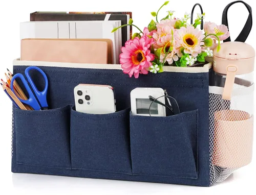 Miniatura 9 de Lilithye Organizador de almacenamiento de cabecera con correas fijas y soporte para botella de agua para el hogar, universidad, dormitorio, Gris