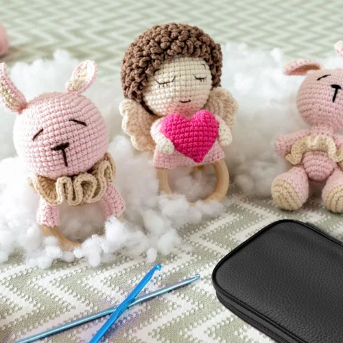 Miniatura 6 de Tomorotec Art - Juego de ganchos de ganchillo metálicos multicolores, agujas de tejer de aluminio para manualidades de hilo con bolsa