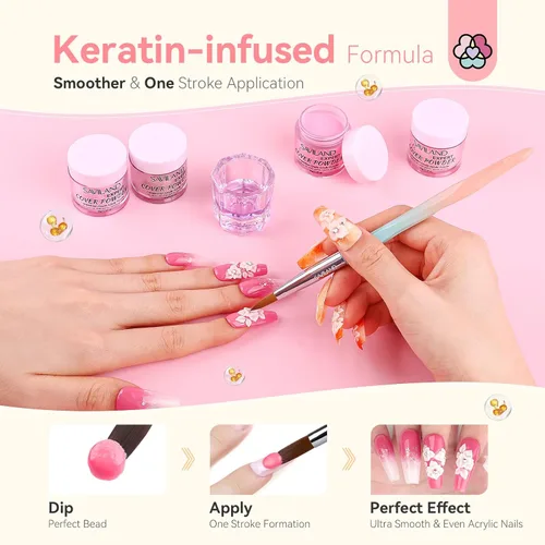 Miniatura 5 de Juego de polvos acrílicos Saviland: Polvo acrílico profesional de queratina, polvo ultra fino transparente/desnudo/rosa para extensión de uñas, arte