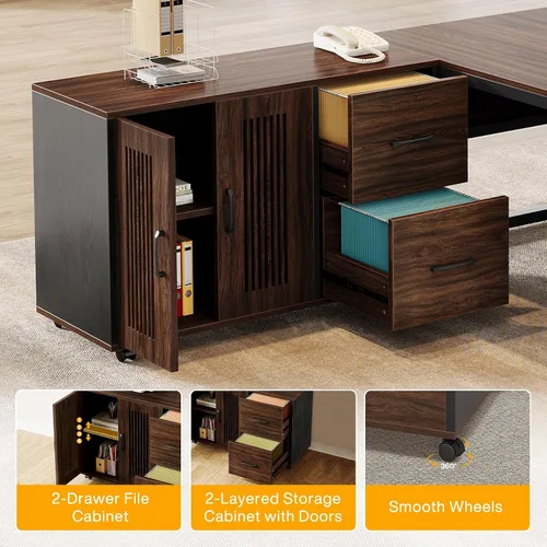 Miniatura 4 de Tribesigns Escritorio ejecutivo en forma de L de 63 pulgadas con archivador móvil, escritorio grande para computadora de oficina, mesa de muebles