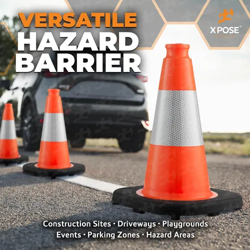 Miniatura 7 de Xpose Safety Conos de tráfico naranjas de 12 pulgadas con collar de 4 pulgadas, paquete de 4 conos de seguridad de plástico PVC multiusos
