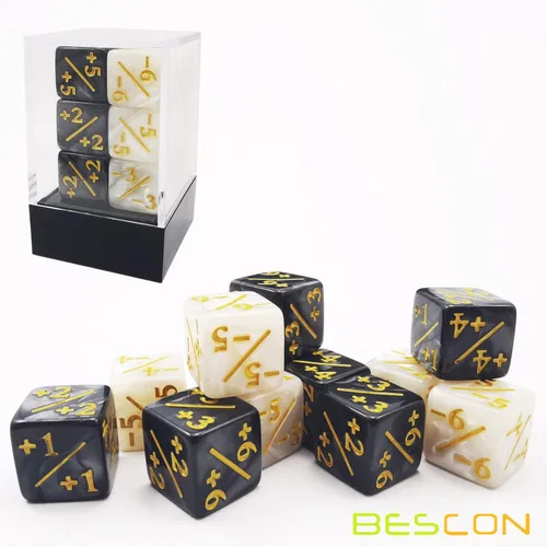 Miniatura 2 de Juego de 12 contadores de dados positivos y negativos de 0.630 in en caja de ladrillos, dados de fidelidad de dados de token de mármol, compatibles