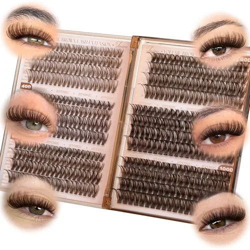 Miniatura 8 de JIMIRE - Racimos de pestañas marrones, 6 estilos mixtos, rizado D, extensiones de pestañas naturales, 476 piezas, racimos de pestañas esponjosas