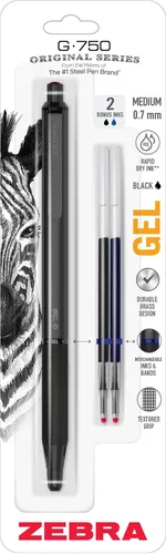 Miniatura 9 de Zebra Pen G-750 - Bolígrafo retráctil de gel, 2 unidades, tinta negra, punta media de 0.028 pulgadas, barril de latón negro, empuñadura texturizada