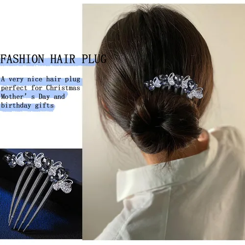 Miniatura 4 de 3 peines para el cabello con diamantes de imitación de mariposa, 5 dientes, peines laterales de cristal, vintage, herramientas para el cabello