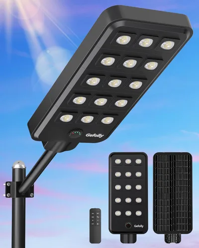 Gefolly G-15000W Luz solar de calle al aire libre, 6500K gran angular luz de estacionamiento comercial del atardecer al amanecer IP67 seguridad