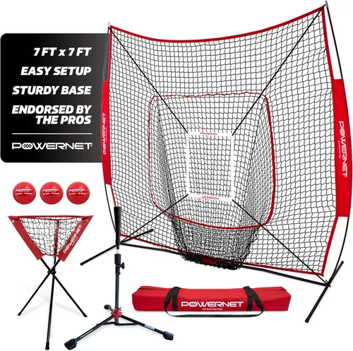 Miniatura 13 de PowerNet Baseball Softball Practice Net 7x7 with Baseball Accessories for Practice Pitching, Batting & Fielding, Ball Caddy, Weighted Baseballs, Tee