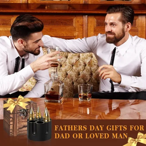 Miniatura 6 de Regalos para hombres, papá, día del padre, regalo de cumpleaños de hija, hijo, esposa, niños, piedras de whisky con caja de madera, ideas únicas Oro