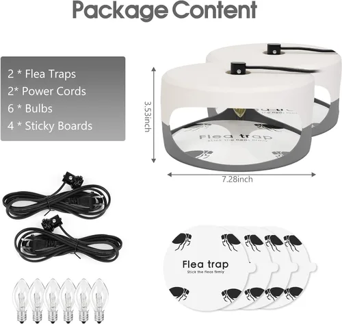 Miniatura 8 de Paquete de 2 trampas para pulgas para el interior de tu hogar, mata insectos en la cama con 6 bombillas y 4 almohadillas adhesivas, trampa