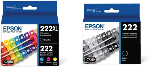 Epson T222 Paquete múltiple negro de alta capacidad y color de capacidad estándar y cartucho de tinta negra T222, capacidad estándar