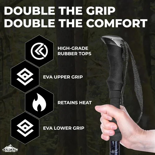 Miniatura 3 de Cascade Mountain Tech - Bastones de senderismo de fibra de carbono, bastones para caminar o hacer senderismo con seguros ajustables rápidos Azul