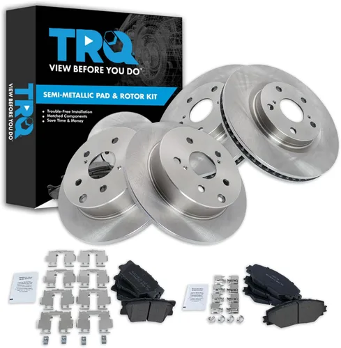 TRQ Juego de pastillas de freno delanteras y traseras y rotores semimetálicos ventilados sólidos compatibles con Toyota RAV4 2006-2018