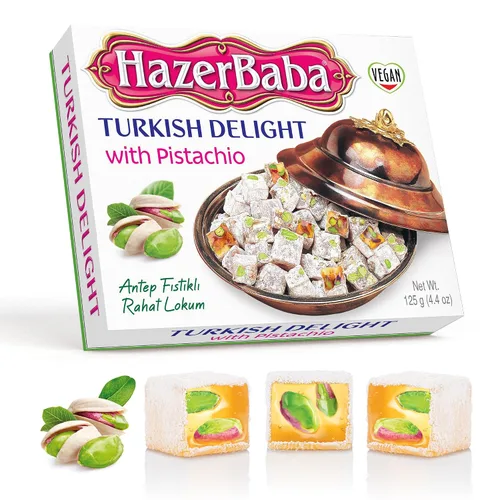 Miniatura 13 de Hazer Baba Delicias Turcas con Pistacho, Caja de bocadillos gourmet, Tradicional, Bocadillo vegano, Lokum turco, Dulces únicos, Loukumi, Delicias