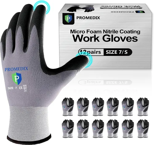 PROMEDIX P Guantes de trabajo recubiertos de nitrilo,Guantes de trabajo de seguridad de microespuma para hombre,Guantes de nylon y spandex de punto