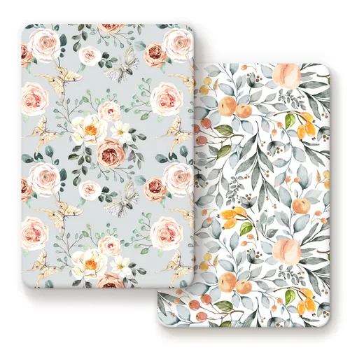 Miniatura 18 de GRSSDER Juego de 2 sábanas ajustadas de punto de jersey elástico ultra suave, paquete portátil y mini sábanas para niñas, elegante acuarela rosa