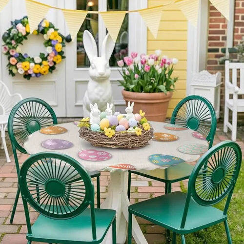 Miniatura 4 de Mantel redondo ajustable con diseño de huevos de Pascua de 36 a 44 pulgadas, bonito mantel colorido con borde elástico, manteles impermeables a