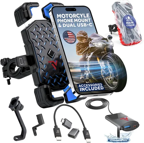 Miniatura 12 de Soporte de teléfono para motocicleta con cargador USB (3.25-7 pulgadas), soporte impermeable para teléfono celular para motocicleta, ATV, moto