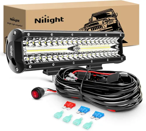 Miniatura 2 de Nilight ZH411-A 12 pulgadas, 12 pulgadas, 300 W, combo de punto de inundación de triple fila de 30000 lm, luces LED todoterreno y 90020B, paquete