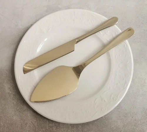 Miniatura 2 de Solid Wedding Cake Cutting Ceremony Gift, Colored Pie Pastry Serving Set, Luxury Shine Stainless Steel Knife Server Kit, Anniversary, Birthday