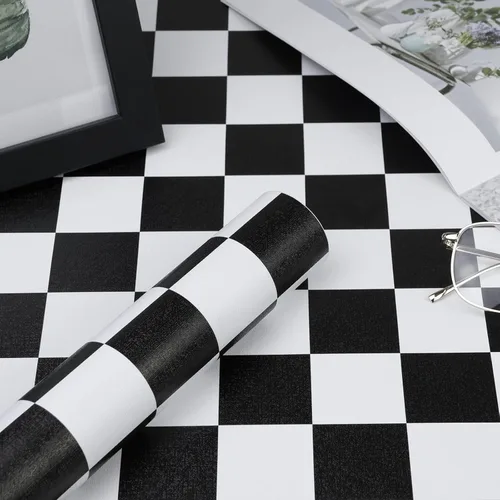 Miniatura 8 de Amiya Papel tapiz a cuadros para despegar y pegar, papel de contacto de mosaico blanco y negro, un juego de 17.3 x 480 pulgadas, moderno papel