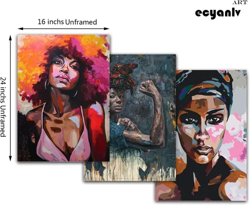 Miniatura 5 de Ecyanlv Lienzo de mujer afroamericana para pared, cuadros de mujeres negras, pinturas abstractas de arte africano, retrato de mujer negra, arte