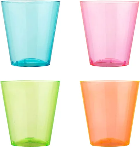 Miniatura 6 de Zappy 124 vasos de chupito de plástico neón, 1 oz, varios colores neón, desechables y reutilizables, sin BPA, perfectos para bodas, reuniones