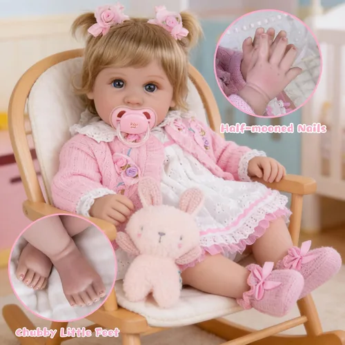 Miniatura 4 de EKOKIZ - Muñeca de bebé realista de 22 pulgadas, muñeca recién nacida con cuerpo de tela suave, muñecas Reborn de bebés realistas, lindas niñas