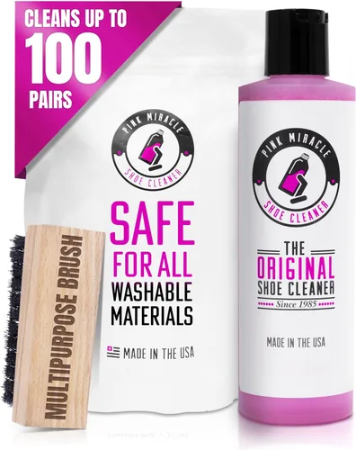 Kit de Limpiador de Zapatos Pink Miracle con Botella y Cepillo para Limpiador de Tela para Cuero, Blancos, Ante y Zapatillas Deportivas de Nubuck