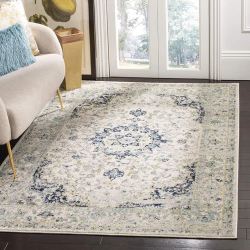 Miniatura 5 de SAFAVIEH Madison Collection - Alfombra decorativa de 2 pies 3 pulgadas x 3 pies 11 pulgadas, color marfil y azul, diseño de medallón bohemio,