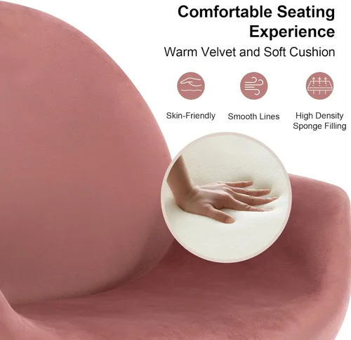 Miniatura 6 de Silla de escritorio de terciopelo rosa para oficina en casa con base dorada para mujeres y niñas, silla giratoria de maquillaje con almohada, silla