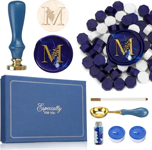 Miniatura 16 de SWANGSA Kit de Sello de Cera con Inicial del Alfabeto H, Sello de Sellado de Letras con Hojas Botánicas Elegantes Vintage con Perlas de Cera