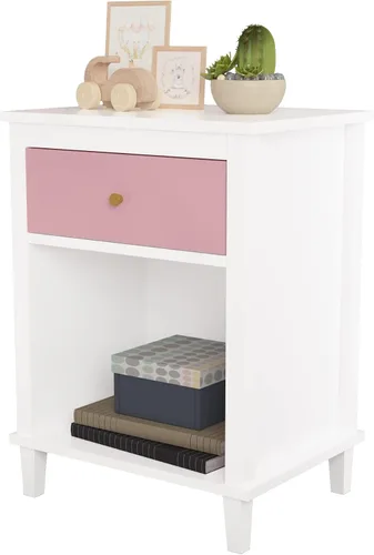 Miniatura 4 de Mesita de noche de madera, mesa auxiliar con cajón y estante de almacenamiento, mesita de noche moderna para dormitorio, sala de estar, oficina