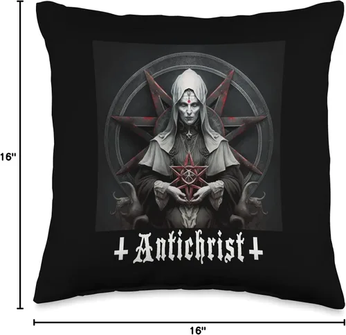 Miniatura 4 de Satan, 666, Satanic Baphomet Tees Anticristo, Satán, Monja malvada, Satanista, Gótico, Diablo, Almohada de 16 x 16 pulgadas, Multicolor