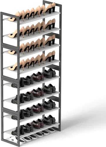 Miniatura 11 de Zapatero de 2 niveles para armario y entrada, organizador de zapatos apilable, marco de metal con tornillos para menos tambaleo, estantes no tejidos