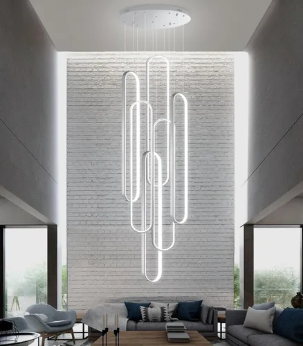 Miniatura 21 de Candelabros LED modernos para entrada de vestíbulo, techo alto, lámparas de escalera largas, regulables, montaje empotrado, alto recibidor, Negro